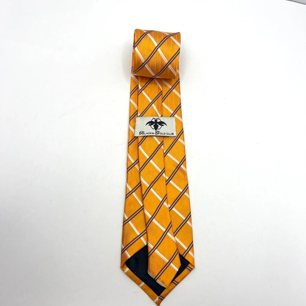 Black & Gold Club Yellow Striped Necktie‎ Plaid Geometric Formal Business